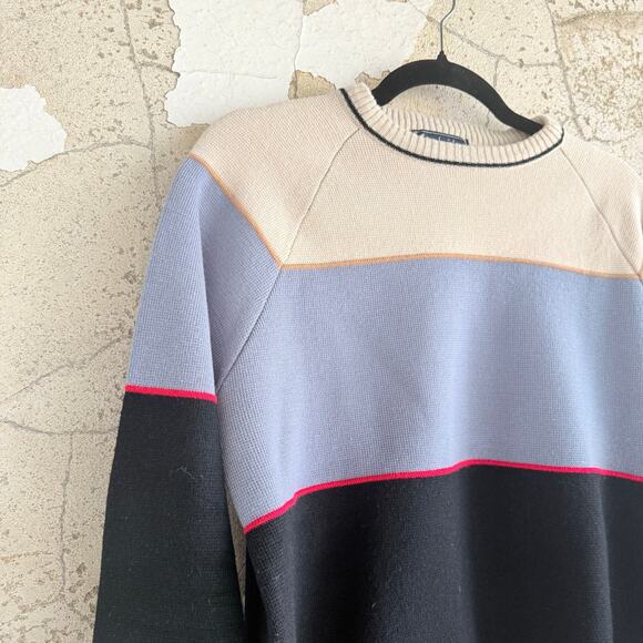 Y2K Colorblock Sweater Neutral Crewneck Classic Preppy Knit Pullover Mens L - Picture 3 of 9